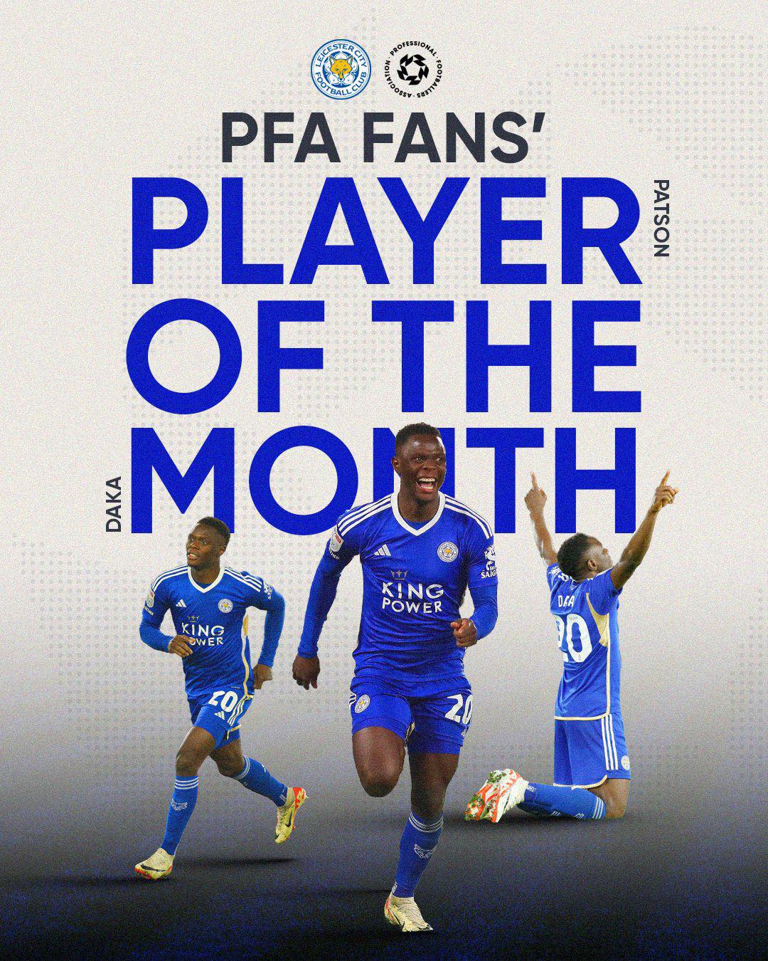Patson Daka Nominated for PFA Championship Fans’ Player of the Month Award for December